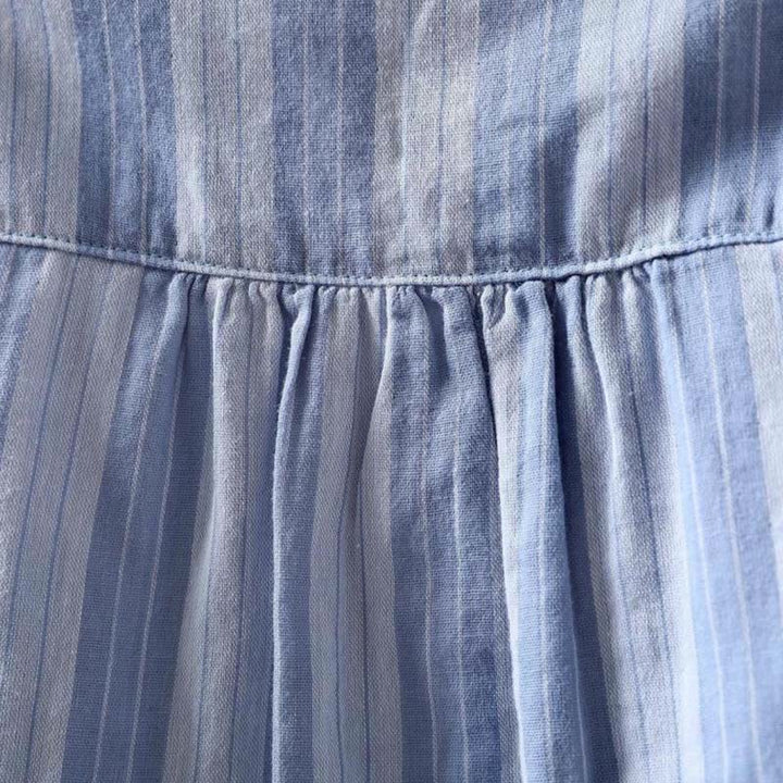 Chemise en coton à manches longues et col montant, à rayures verticales et Buddha Stones - image 5