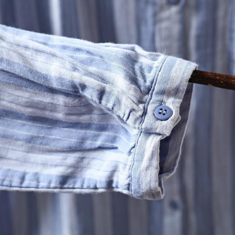 Chemise en coton à manches longues et col montant, à rayures verticales et Buddha Stones - image 9