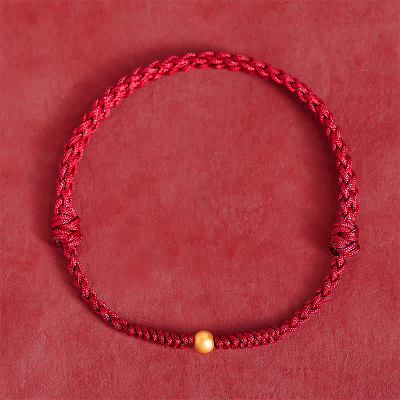 Bracelet de cheville en corde rouge tressée, plaqué or et orné d'une seule perle , Buddha Stones - image 1