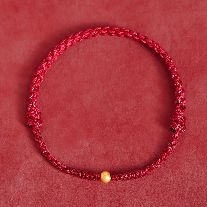 Bracelet de cheville en corde rouge tressée, plaqué or et orné d'une seule perle , Buddha Stones - image 1