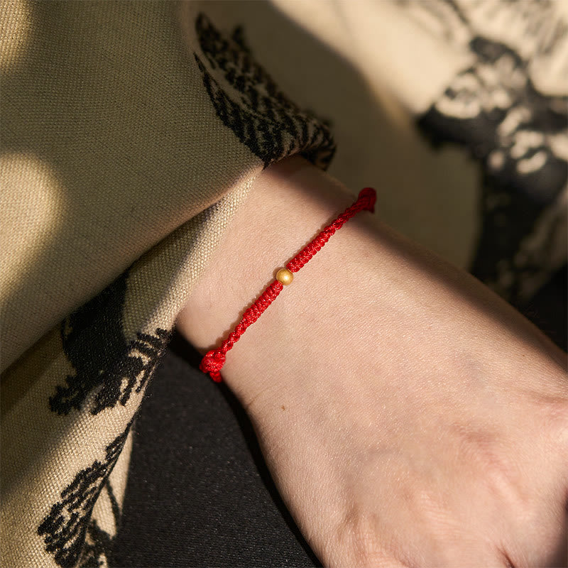 Bracelet de cheville en corde rouge tressée, plaqué or et orné d'une seule perle , Buddha Stones - image 15
