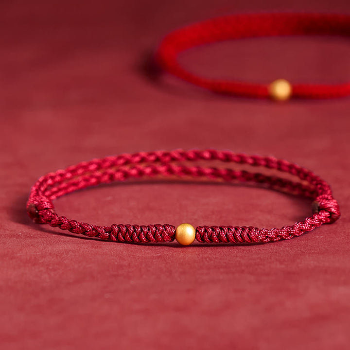 Bracelet de cheville en corde rouge tressée, plaqué or et orné d'une seule perle , Buddha Stones - Bracelet de cheville (circonférence 18-30 cm) - Rouge foncé - image 0