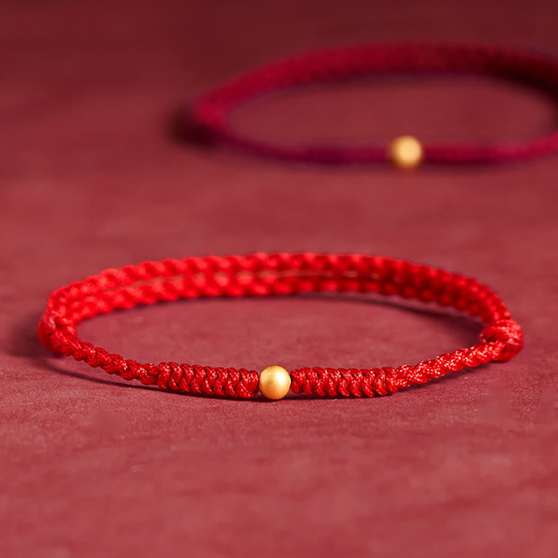 Bracelet de cheville en corde rouge tressée, plaqué or et orné d'une seule perle , Buddha Stones - Bracelet de cheville (circonférence 18-30 cm) - Rouge - image 9