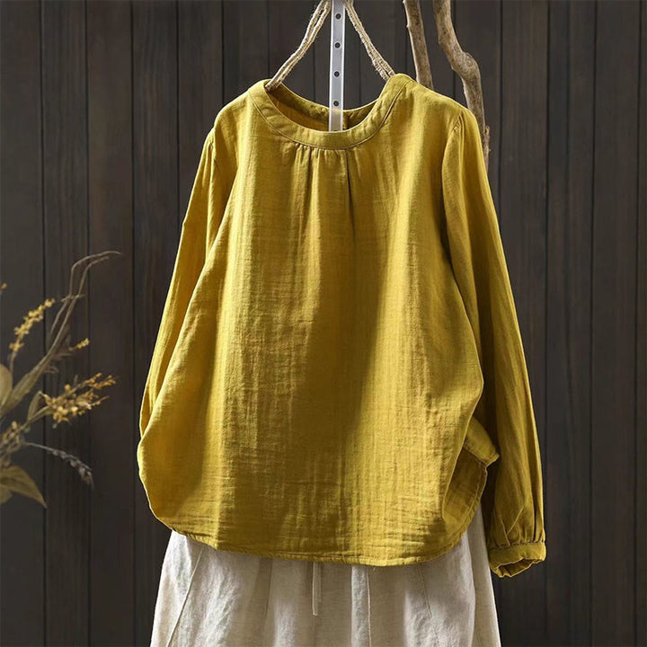 Chemise en coton à manches longues pour femme, col rond, fermeture boutonnée au dos, Buddha Stones - Jaune - US6，UK/AU10，EU38 (L) - image 9