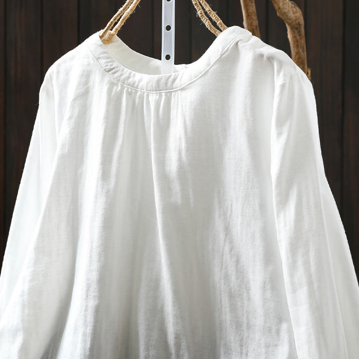 Chemise en coton à manches longues pour femme, col rond, fermeture boutonnée au dos, Buddha Stones - image 14