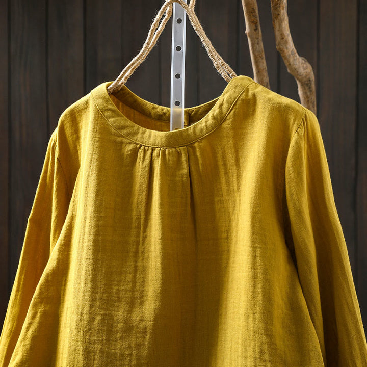 Chemise en coton à manches longues pour femme, col rond, fermeture boutonnée au dos, Buddha Stones - image 10