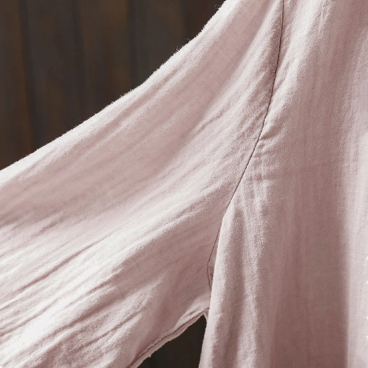 Chemise en coton à manches longues pour femme, col rond, fermeture boutonnée au dos, Buddha Stones - image 6