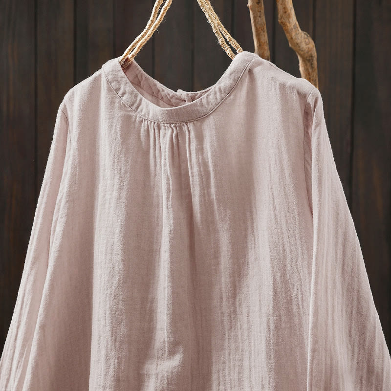 Chemise en coton à manches longues pour femme, col rond, fermeture boutonnée au dos, Buddha Stones - image 3