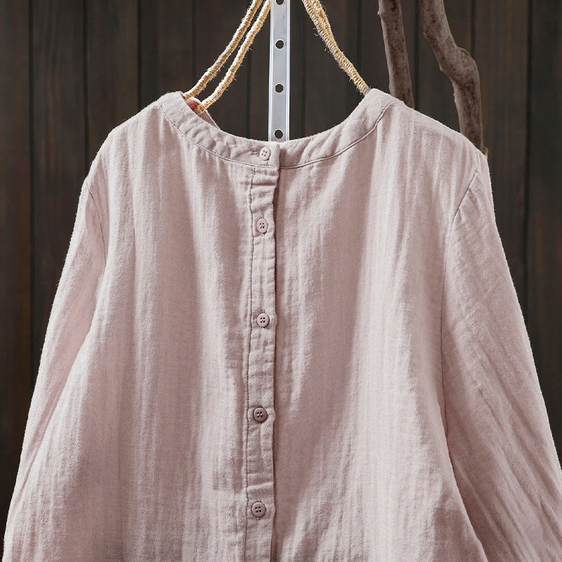 Chemise en coton à manches longues pour femme, col rond, fermeture boutonnée au dos, Buddha Stones - image 5