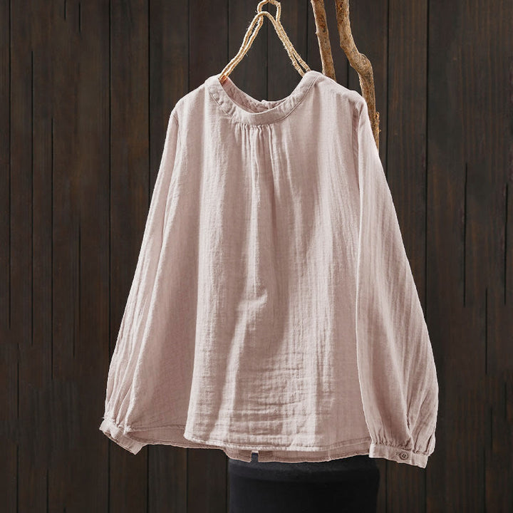 Chemise en coton à manches longues pour femme, col rond, fermeture boutonnée au dos, Buddha Stones - image 2