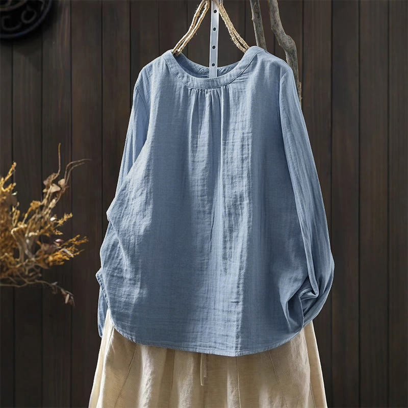 Chemise en coton à manches longues pour femme, col rond, fermeture boutonnée au dos, Buddha Stones - Bleu ciel clair - US6，UK/AU10，EU38 (L) - image 11
