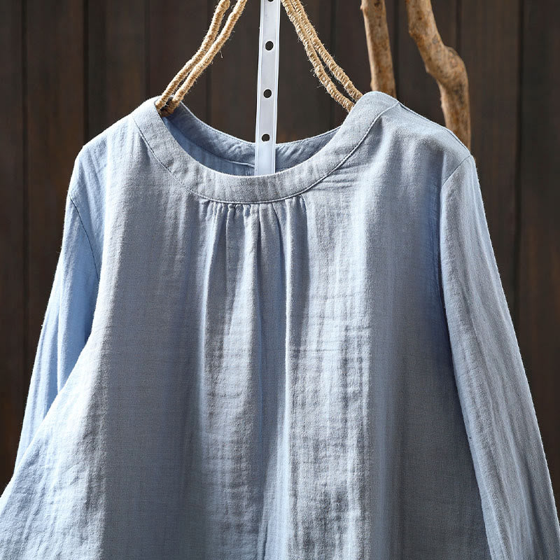 Chemise en coton à manches longues pour femme, col rond, fermeture boutonnée au dos, Buddha Stones - image 12