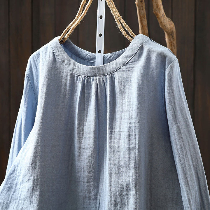 Chemise en coton à manches longues pour femme, col rond, fermeture boutonnée au dos, Buddha Stones - image 12