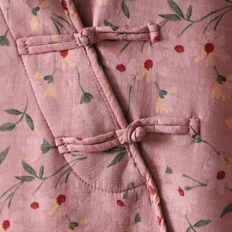 Chemise en coton à manches longues pour femme, Buddha Stones, fleurs d'hiver et feuilles vertes. Col montant à boutons grenouille. - image 7