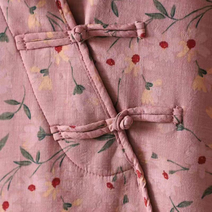 Chemise en coton à manches longues pour femme, Buddha Stones, fleurs d'hiver et feuilles vertes. Col montant à boutons grenouille. - image 7