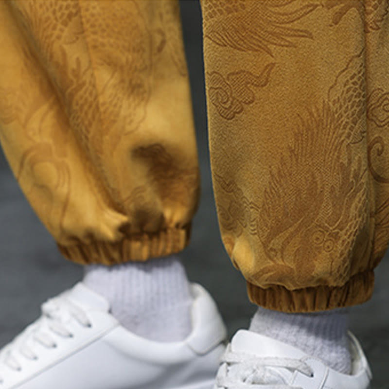 Ensemble veste et pantalon en coton à manches longues et poches, motif dragon printanier et nuages ​​de bambou, avec boutons grenouille, orné de Buddha Stones. - image 20