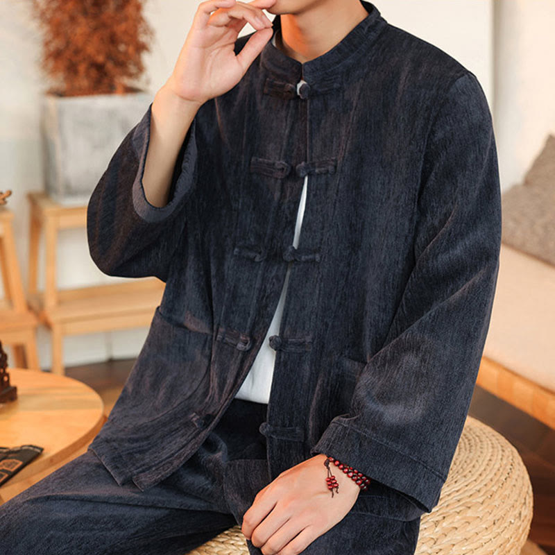 Ensemble veste et pantalon en velours côtelé de coton épais à manches longues et poches, motif Buddha Stones, 2 pièces, hiver. - image 6