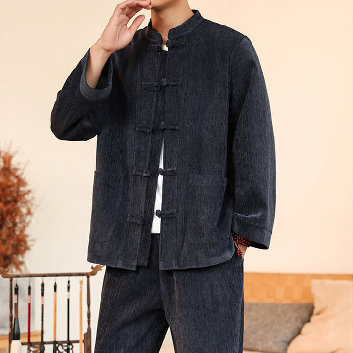 Ensemble veste et pantalon en velours côtelé de coton épais à manches longues et poches, motif Buddha Stones, 2 pièces, hiver. - image 7