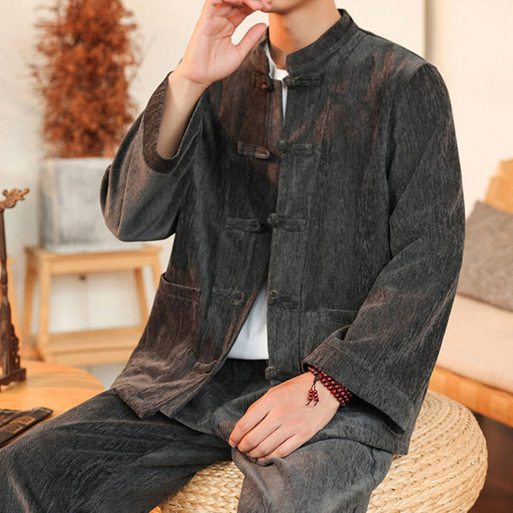 Ensemble veste et pantalon en velours côtelé de coton épais à manches longues et poches, motif Buddha Stones, 2 pièces, hiver. - image 16