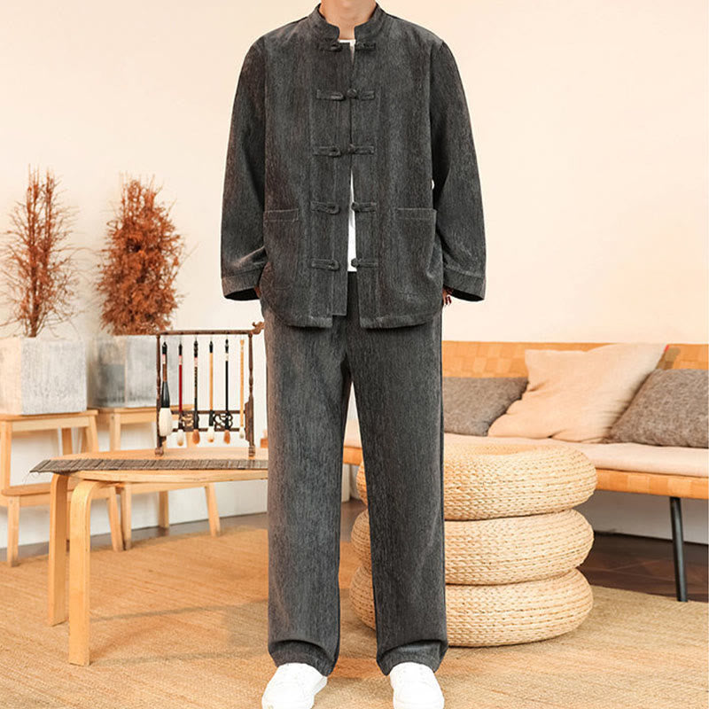 Ensemble veste et pantalon en velours côtelé de coton épais à manches longues et poches, motif Buddha Stones, 2 pièces, hiver. - image 13