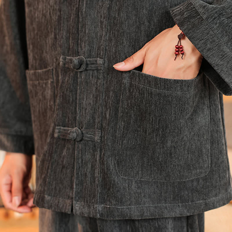 Ensemble veste et pantalon en velours côtelé de coton épais à manches longues et poches, motif Buddha Stones, 2 pièces, hiver. - image 18