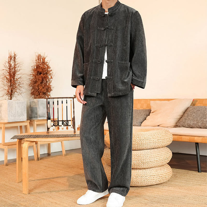 Ensemble veste et pantalon en velours côtelé de coton épais à manches longues et poches, motif Buddha Stones, 2 pièces, hiver. - image 14