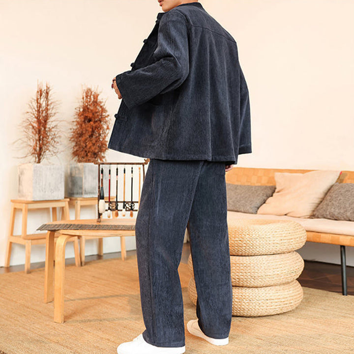 Ensemble veste et pantalon en velours côtelé de coton épais à manches longues et poches, motif Buddha Stones, 2 pièces, hiver. - image 11