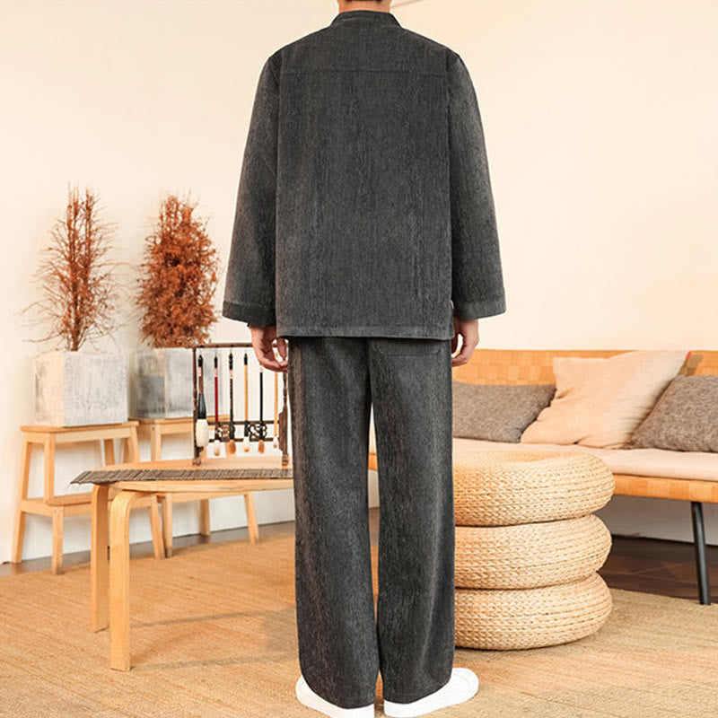 Ensemble veste et pantalon en velours côtelé de coton épais à manches longues et poches, motif Buddha Stones, 2 pièces, hiver. - image 12