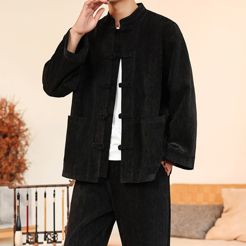 Ensemble veste et pantalon en velours côtelé de coton épais à manches longues et poches, motif Buddha Stones, 2 pièces, hiver. - image 30