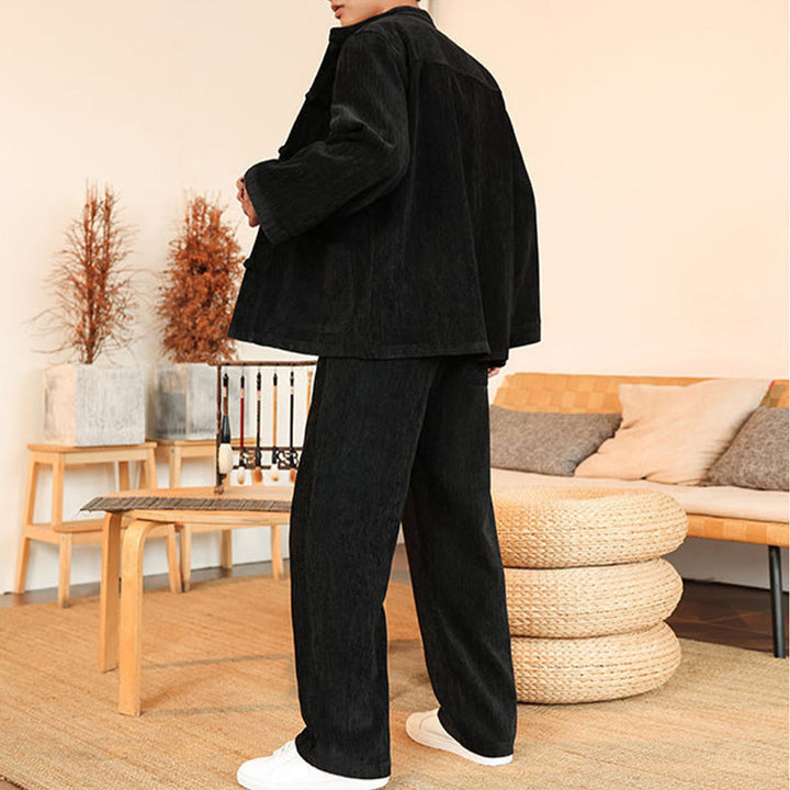 Ensemble veste et pantalon en velours côtelé de coton épais à manches longues et poches, motif Buddha Stones, 2 pièces, hiver. - image 25