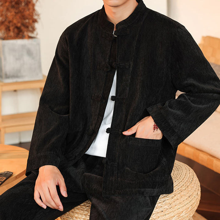 Ensemble veste et pantalon en velours côtelé de coton épais à manches longues et poches, motif Buddha Stones, 2 pièces, hiver. - image 29