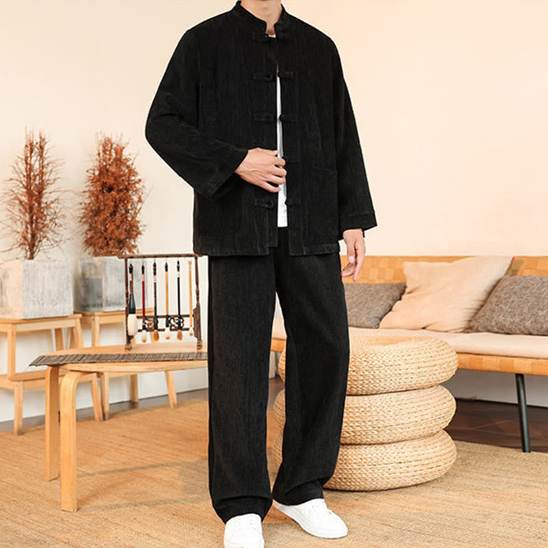 Ensemble veste et pantalon en velours côtelé de coton épais à manches longues et poches, motif Buddha Stones, 2 pièces, hiver. - image 26