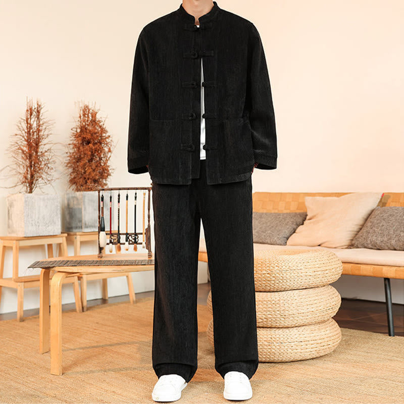 Ensemble veste et pantalon en velours côtelé de coton épais à manches longues et poches, motif Buddha Stones, 2 pièces, hiver. - image 23