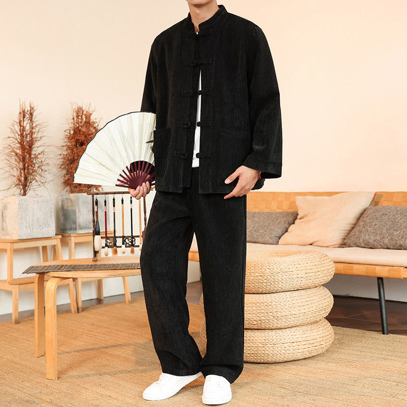 Ensemble veste et pantalon en velours côtelé de coton épais à manches longues et poches, motif Buddha Stones, 2 pièces, hiver. - image 24