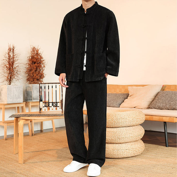 Ensemble veste et pantalon en velours côtelé de coton épais à manches longues et poches, motif Buddha Stones, 2 pièces, hiver. - image 27