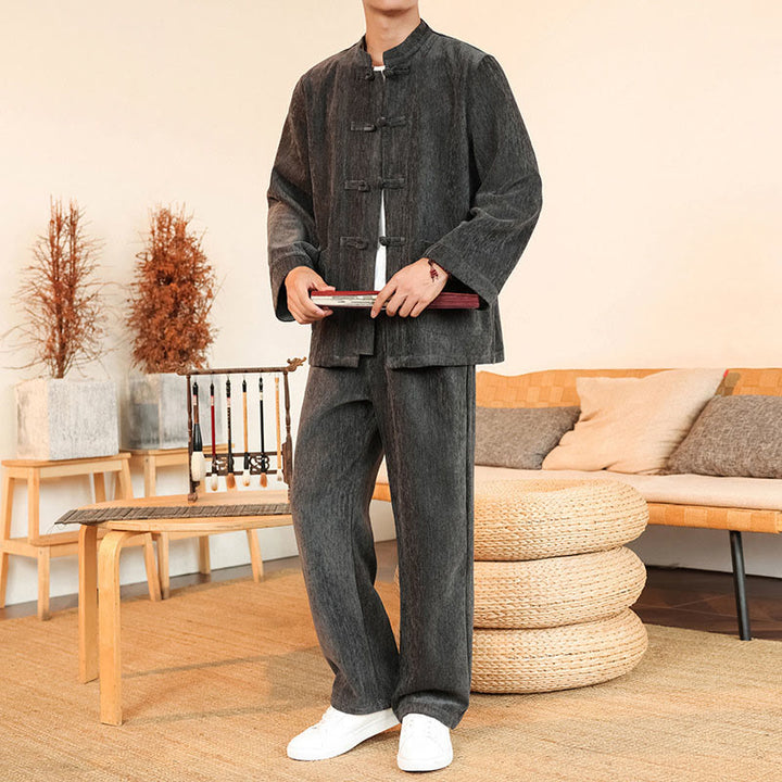 Ensemble veste et pantalon en velours côtelé de coton épais à manches longues et poches, motif Buddha Stones, 2 pièces, hiver. - image 10