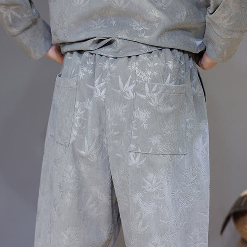 Ensemble veste et pantalon en velours côtelé de coton épais en bambou, manches longues, poches, avec boutons brandebourg, motif Buddha Stones (2 pièces). - image 20