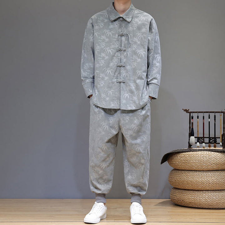 Ensemble veste et pantalon en velours côtelé de coton épais en bambou, manches longues, poches, avec boutons brandebourg, motif Buddha Stones (2 pièces). - image 16