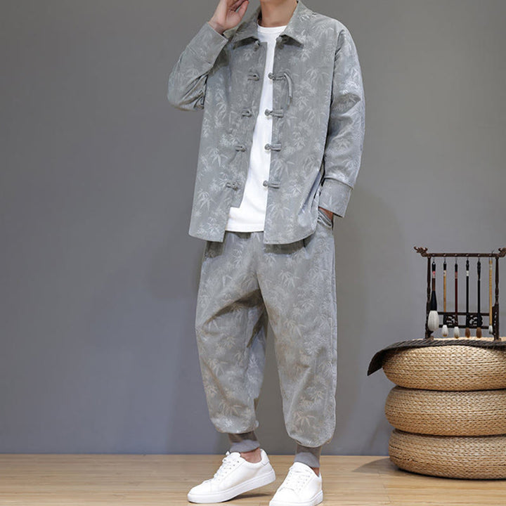 Ensemble veste et pantalon en velours côtelé de coton épais en bambou, manches longues, poches, avec boutons brandebourg, motif Buddha Stones (2 pièces). - image 17