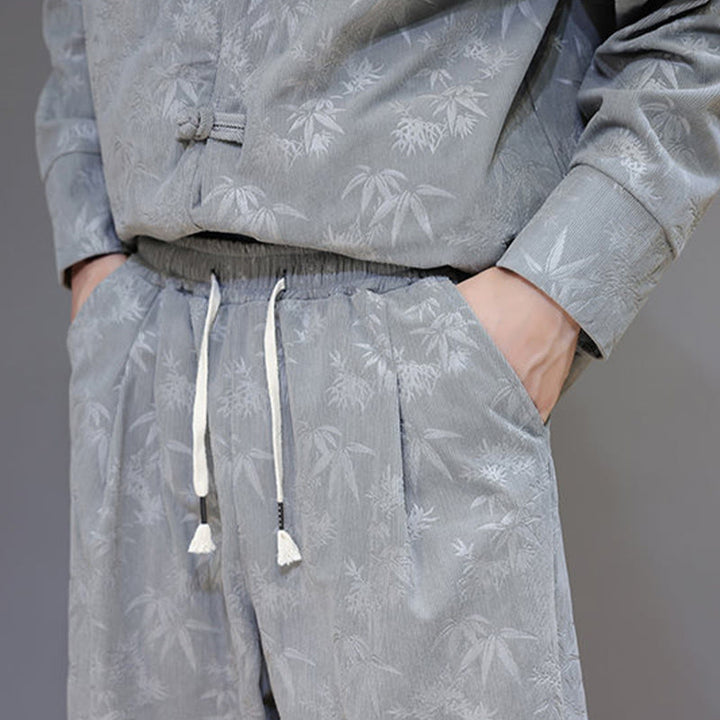 Ensemble veste et pantalon en velours côtelé de coton épais en bambou, manches longues, poches, avec boutons brandebourg, motif Buddha Stones (2 pièces). - image 19