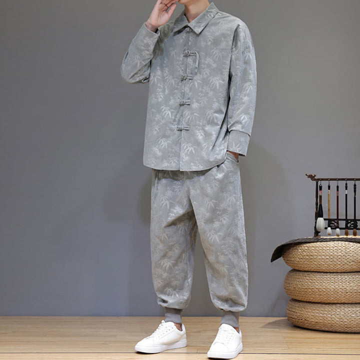 Ensemble veste et pantalon en velours côtelé de coton épais en bambou, manches longues, poches, avec boutons brandebourg, motif Buddha Stones (2 pièces). - image 10