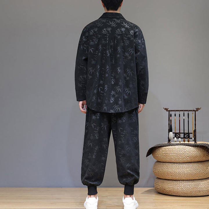 Ensemble veste et pantalon en velours côtelé de coton épais en bambou, manches longues, poches, avec boutons brandebourg, motif Buddha Stones (2 pièces). - image 25