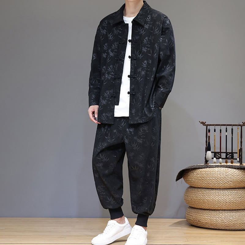 Ensemble veste et pantalon en velours côtelé de coton épais en bambou, manches longues, poches, avec boutons brandebourg, motif Buddha Stones (2 pièces). - image 26