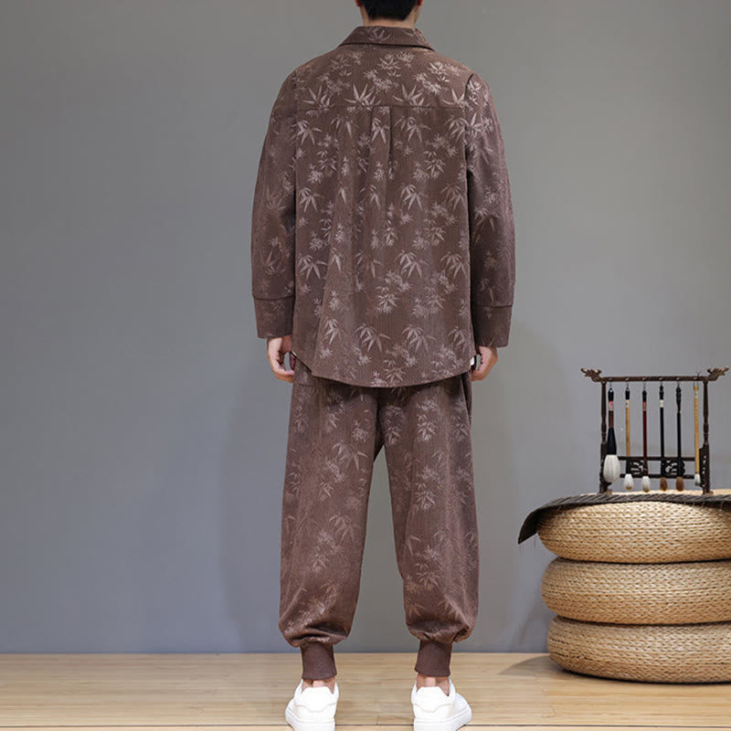 Ensemble veste et pantalon en velours côtelé de coton épais en bambou, manches longues, poches, avec boutons brandebourg, motif Buddha Stones (2 pièces). - image 33