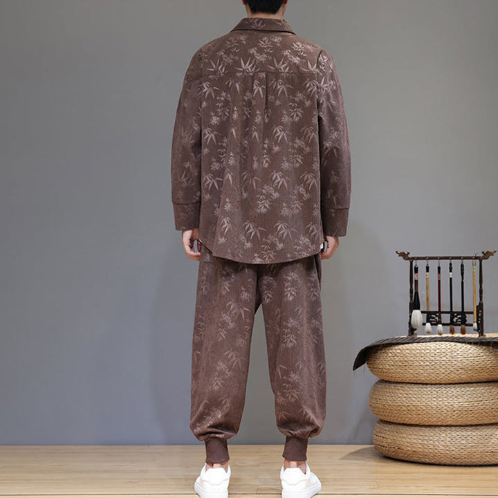 Ensemble veste et pantalon en velours côtelé de coton épais en bambou, manches longues, poches, avec boutons brandebourg, motif Buddha Stones (2 pièces). - image 33