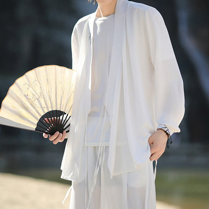 Ensemble kimono d'automne 2 pièces en coton brodé de bambou et laçage, avec pantalon longueur cheville et poches, orné de Buddha Stones. Vêtement de méditation pour homme. - image 12