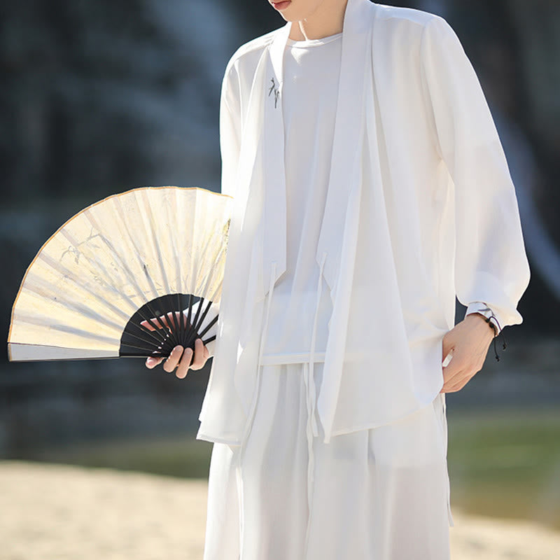 Ensemble kimono d'automne 2 pièces en coton brodé de bambou et laçage, avec pantalon longueur cheville et poches, orné de Buddha Stones. Vêtement de méditation pour homme. - image 13