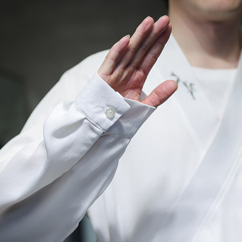 Ensemble kimono d'automne 2 pièces en coton brodé de bambou et laçage, avec pantalon longueur cheville et poches, orné de Buddha Stones. Vêtement de méditation pour homme. - image 17