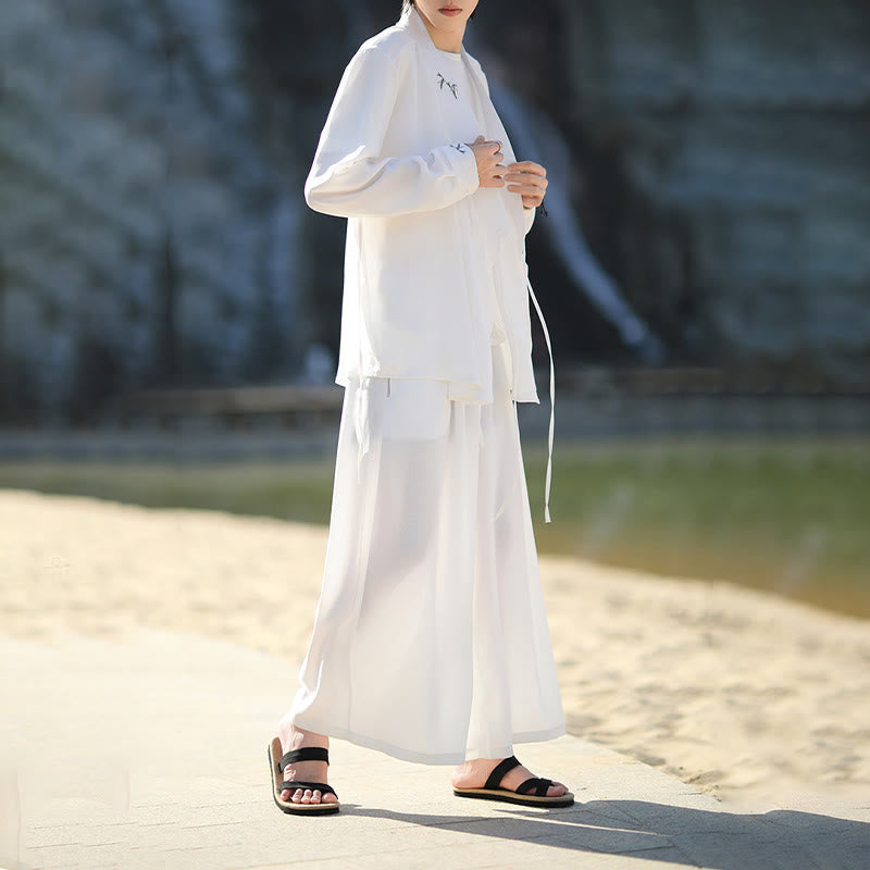 Ensemble kimono d'automne 2 pièces en coton brodé de bambou et laçage, avec pantalon longueur cheville et poches, orné de Buddha Stones. Vêtement de méditation pour homme. - image 9