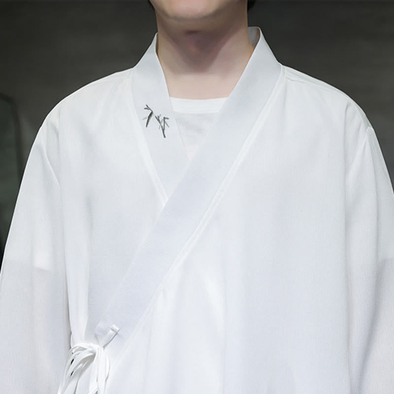 Ensemble kimono d'automne 2 pièces en coton brodé de bambou et laçage, avec pantalon longueur cheville et poches, orné de Buddha Stones. Vêtement de méditation pour homme. - image 16